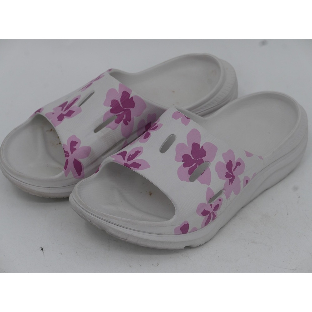 HOKA Slide Sandals White Pink Floral Comfort Women's Size 11 Slip On